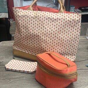 Stylish Coral and Cream Tote Bag Set